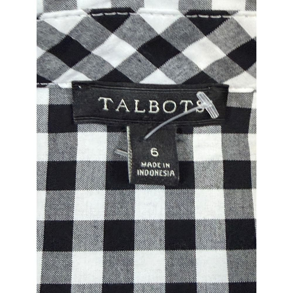 Talbots Black White Gingham Cotton Shirt Dress Midi Belted Short Sleeve Size 6 - Picture 2 of 11